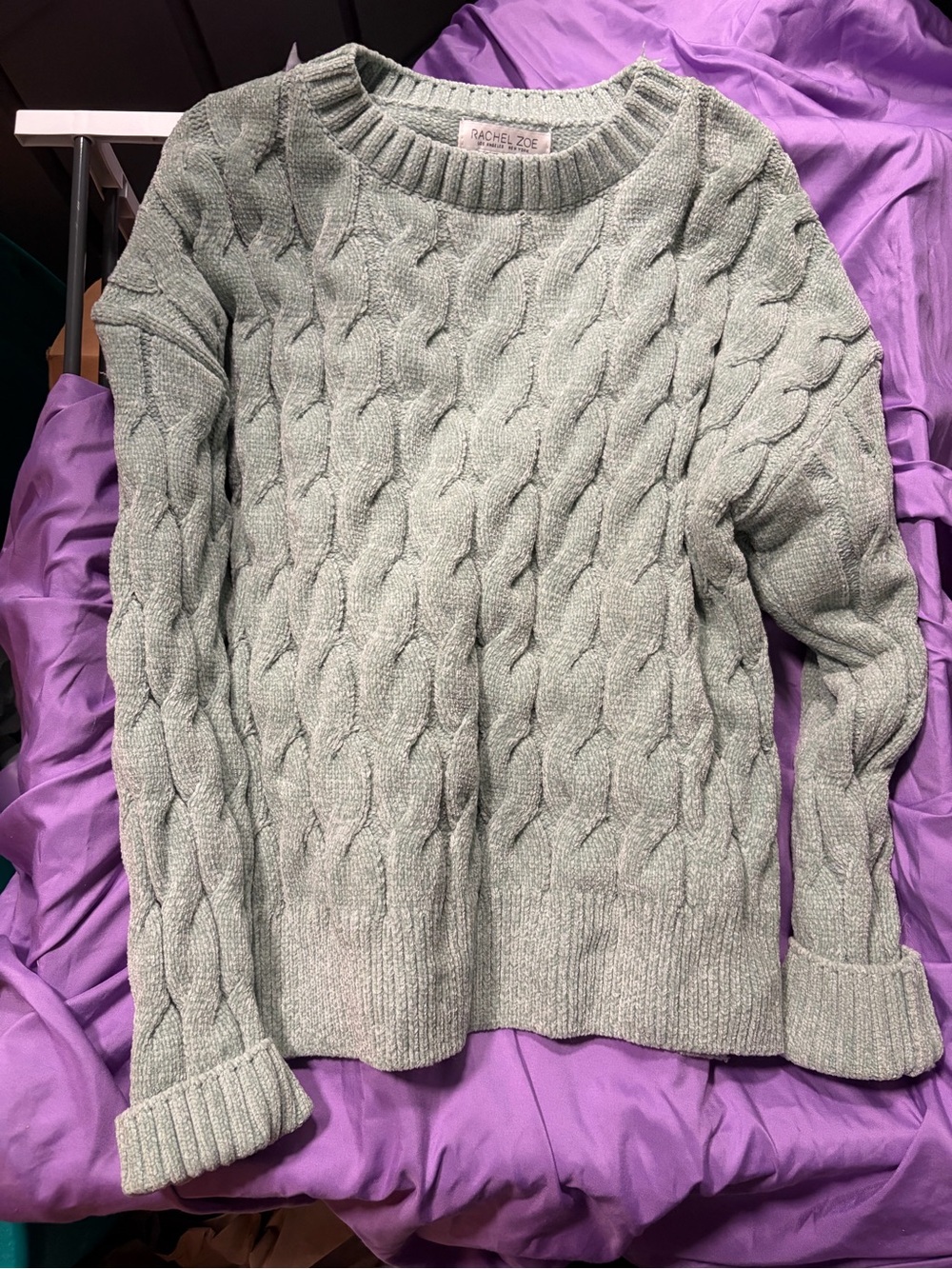 Rachel Zoe Pale Mint Cable Crewneck Sweater